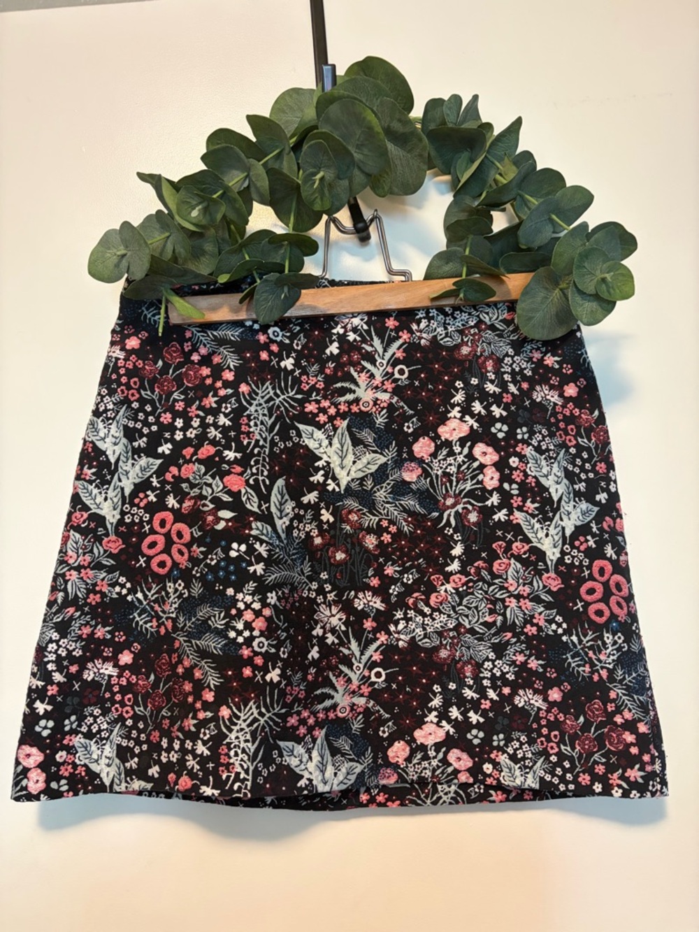 Atmosphere Black Floral Mini Skirt with Pink & White Accents
